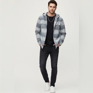 🍑 Ezekiel Casual Flannel Shirt Jacket Lightweight Hoodie Medium Striped Trendy